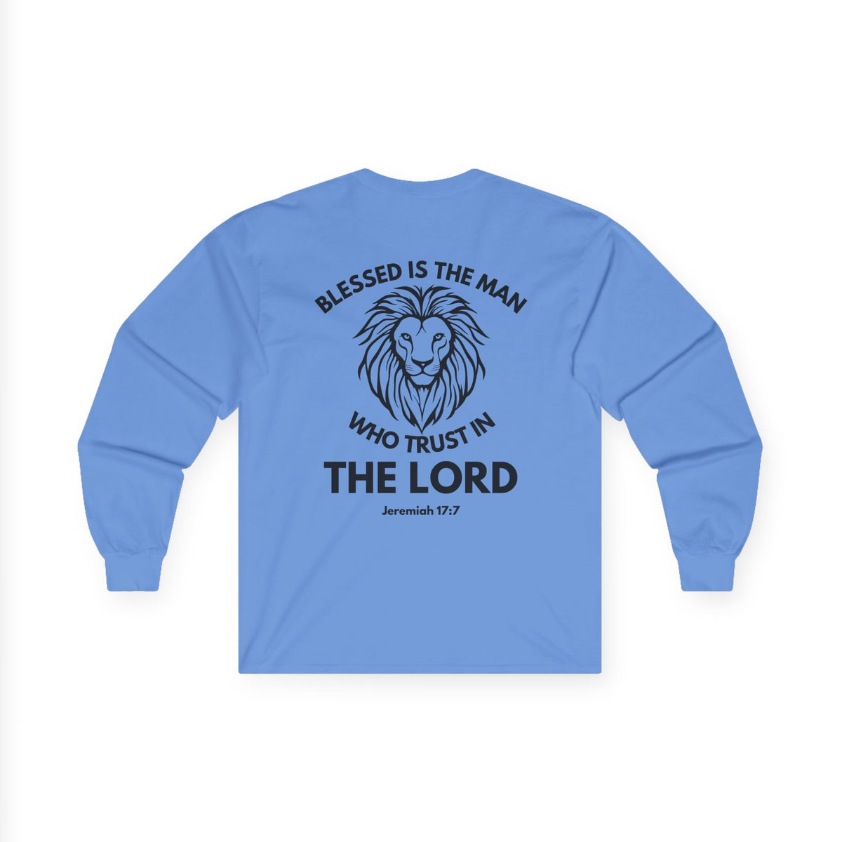 Blessed Is The Man Lion Long Sleeve Tee — "Blessed is the man who trust in The Lord" (Jeremiah 17:7)