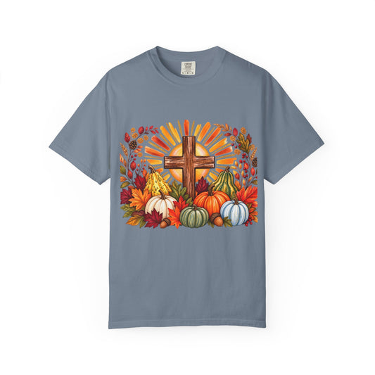 Autumn Harvest Cross TShirt Fall Pumpkin and Faith Graphic