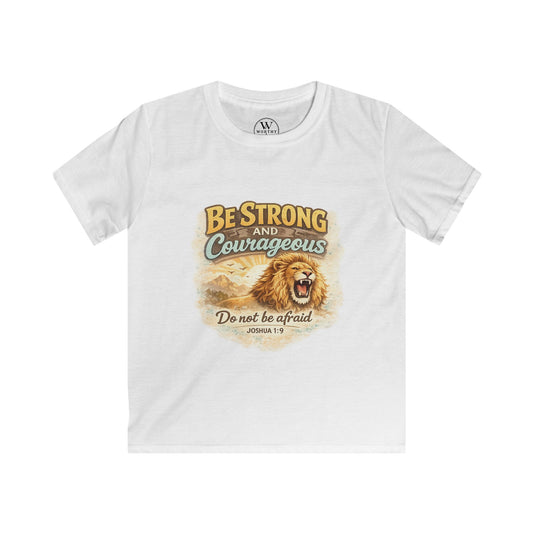 Be Strong and Courageous Kids T‑Shirt — Lion Design, "Do Not Be Afraid" (Bible Verse)