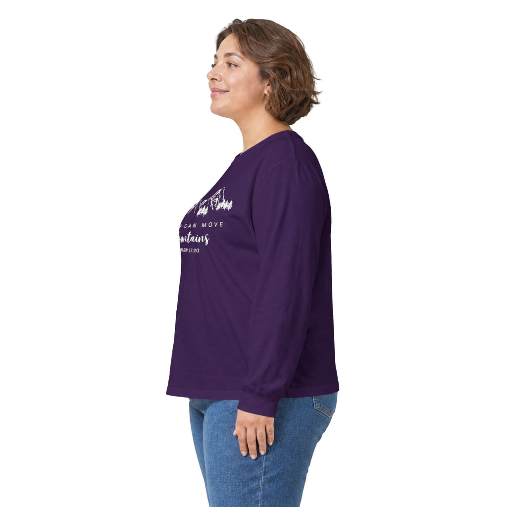 Long Sleeve Tee — "Faith Can Move Mountains" Mountain Graphic