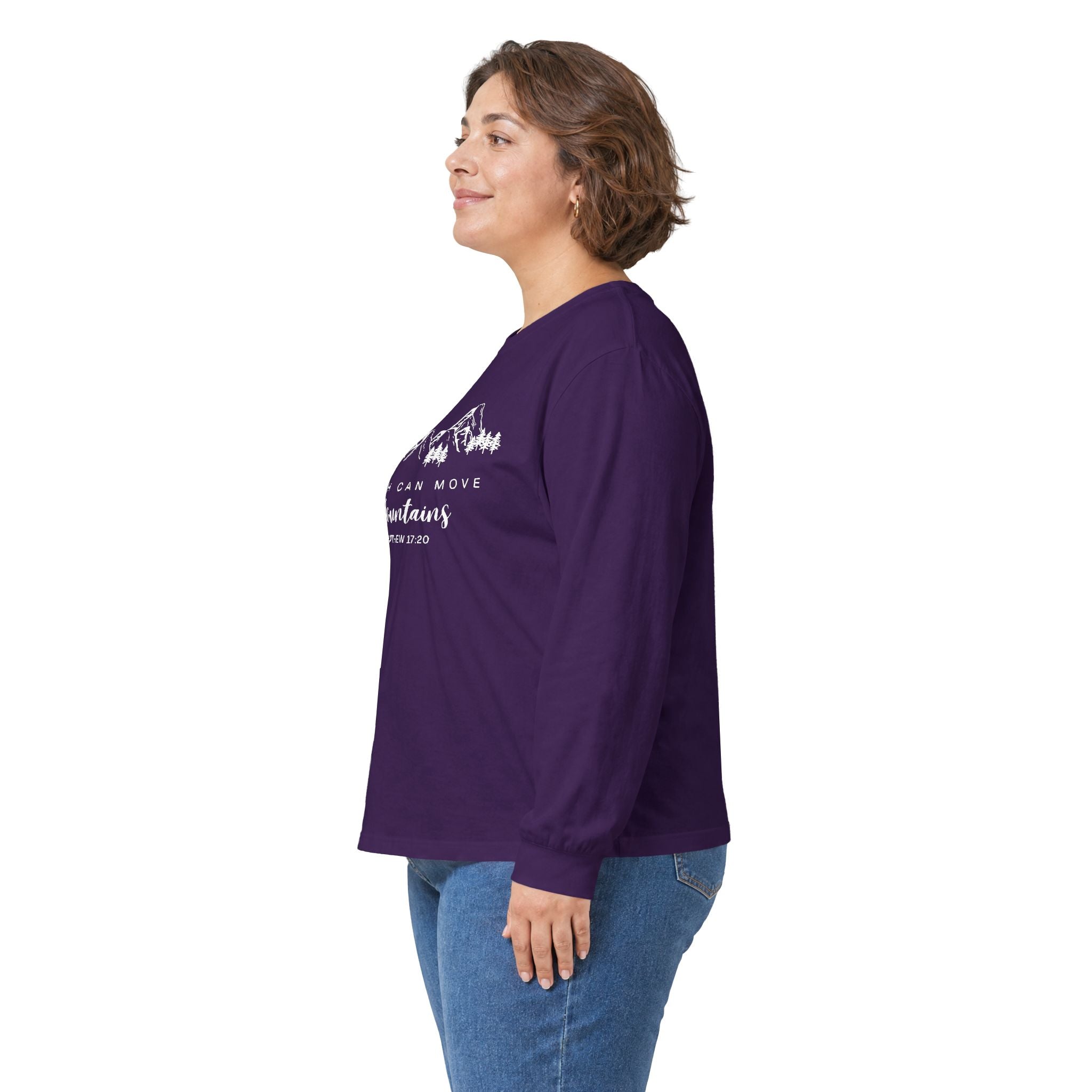 Long Sleeve Tee — "Faith Can Move Mountains" Mountain Graphic