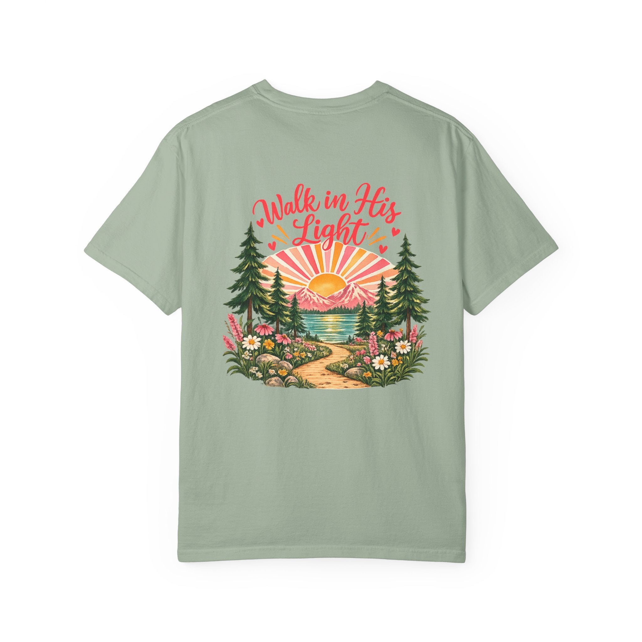 Walk in His Light T‑Shirt — Christian Sunrise Nature Tee