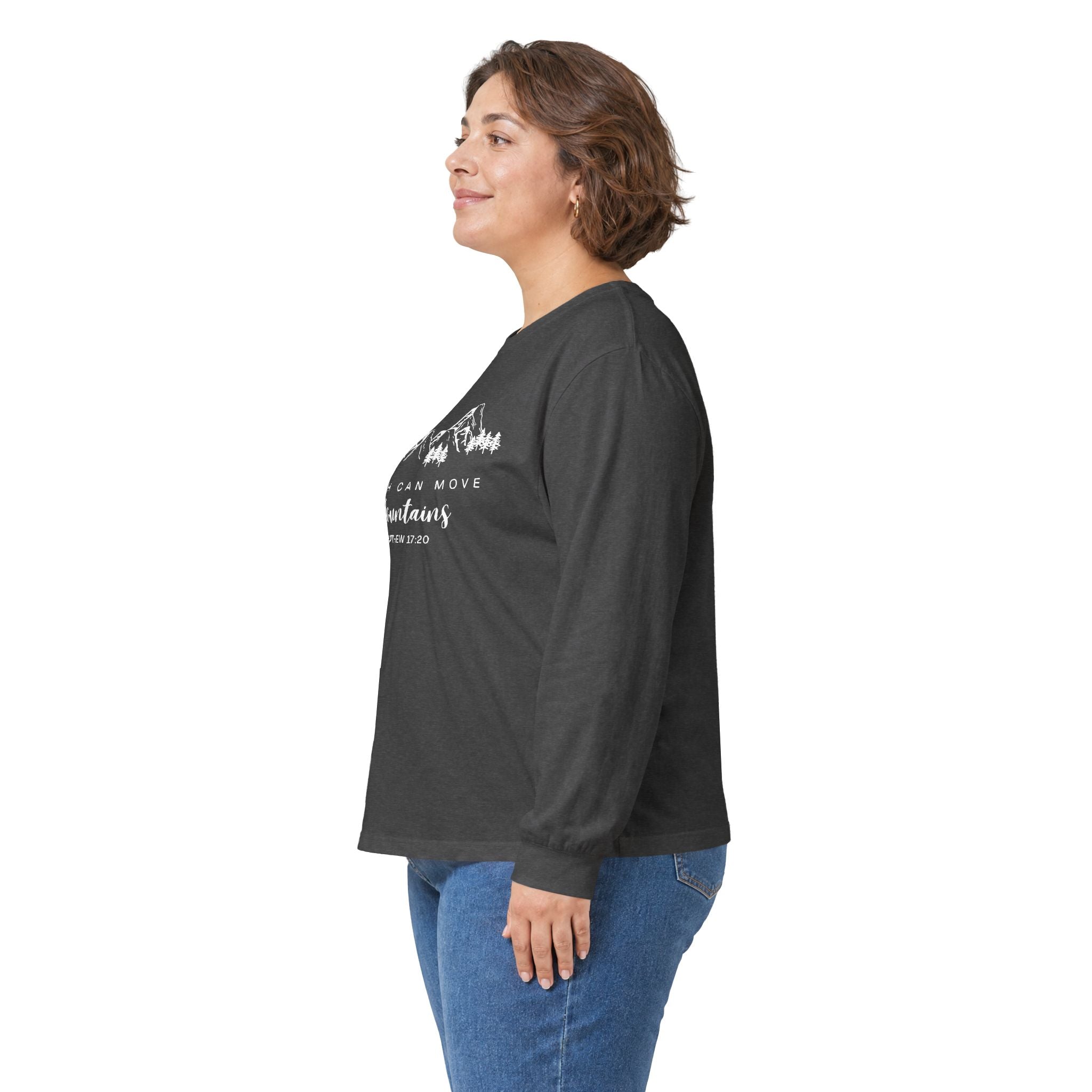 Long Sleeve Tee — "Faith Can Move Mountains" Mountain Graphic