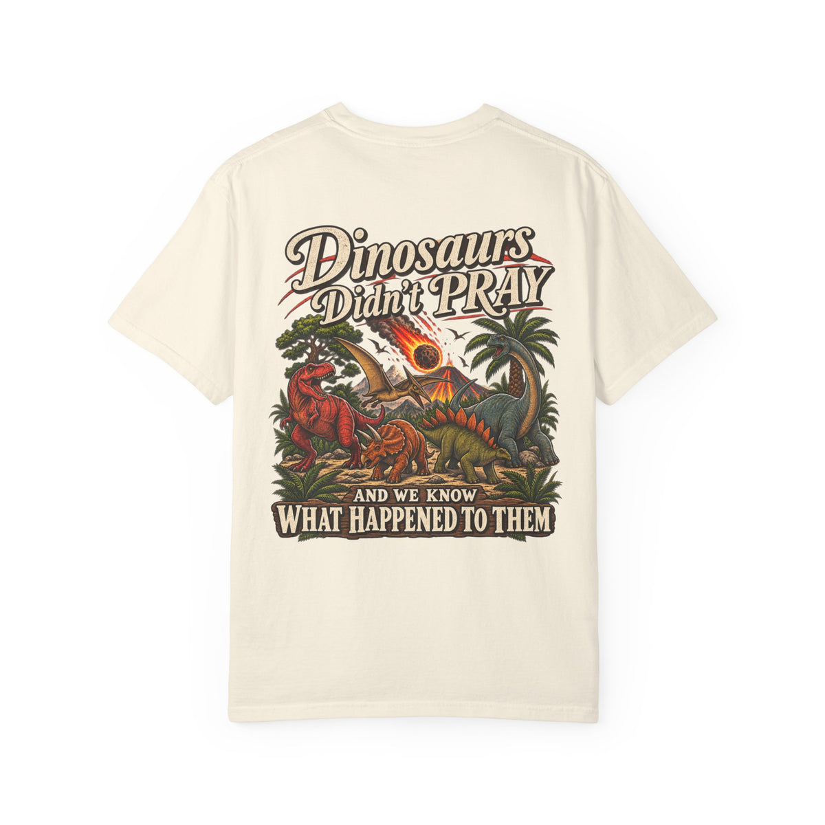 Dinosaur Graphic TShirt Dinosaurs Didn’t Pray Vintage Retro Tee
