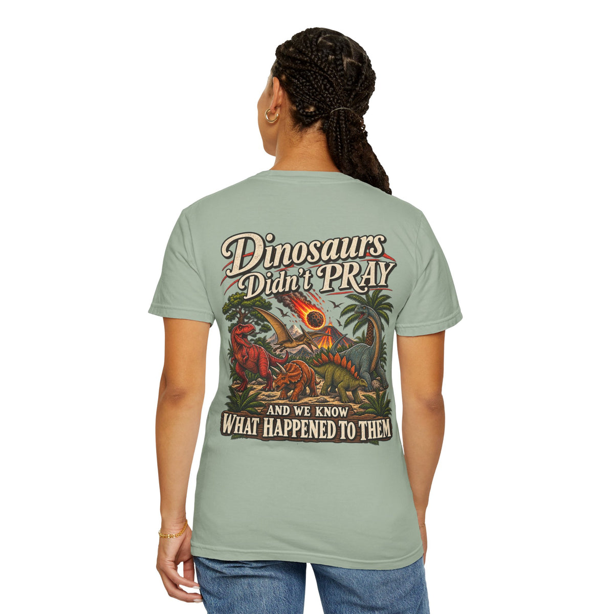Dinosaur Graphic TShirt Dinosaurs Didn’t Pray Vintage Retro Tee