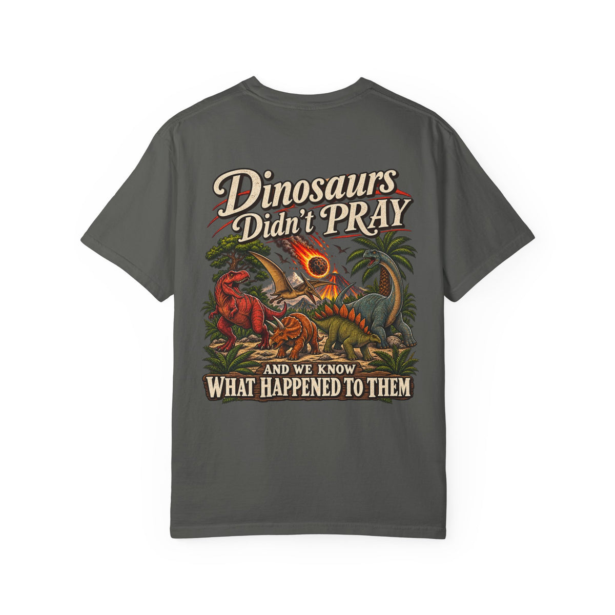 Dinosaur Graphic TShirt Dinosaurs Didn’t Pray Vintage Retro Tee