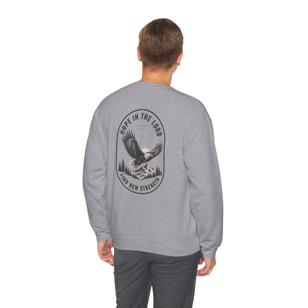 Christian Eagle Crewneck Sweatshirt — "Hope in the Lord, Find New Strength" Back Graphic
