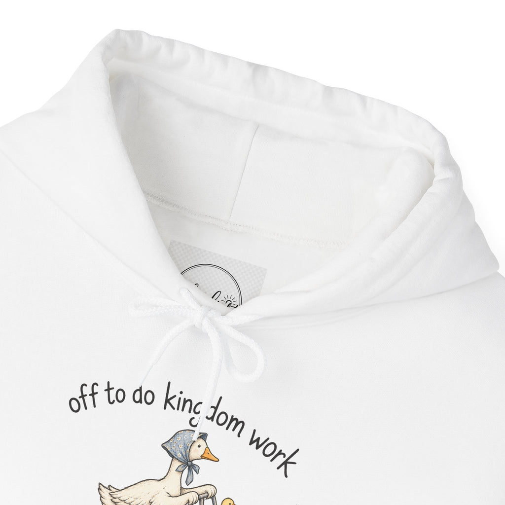 Hoodie — "Off to Do Kingdom Work" Goose Cartoon Christian Hoodie (Proverbs 31:25-27)