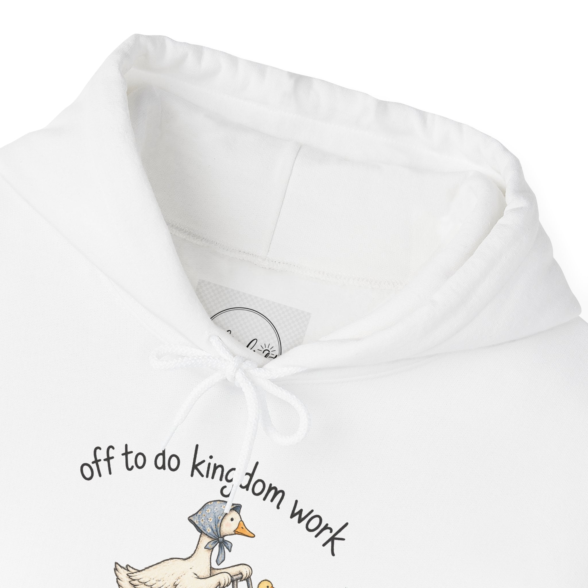 Hoodie — "Off to Do Kingdom Work" Goose Cartoon Christian Hoodie (Proverbs 31:25-27)