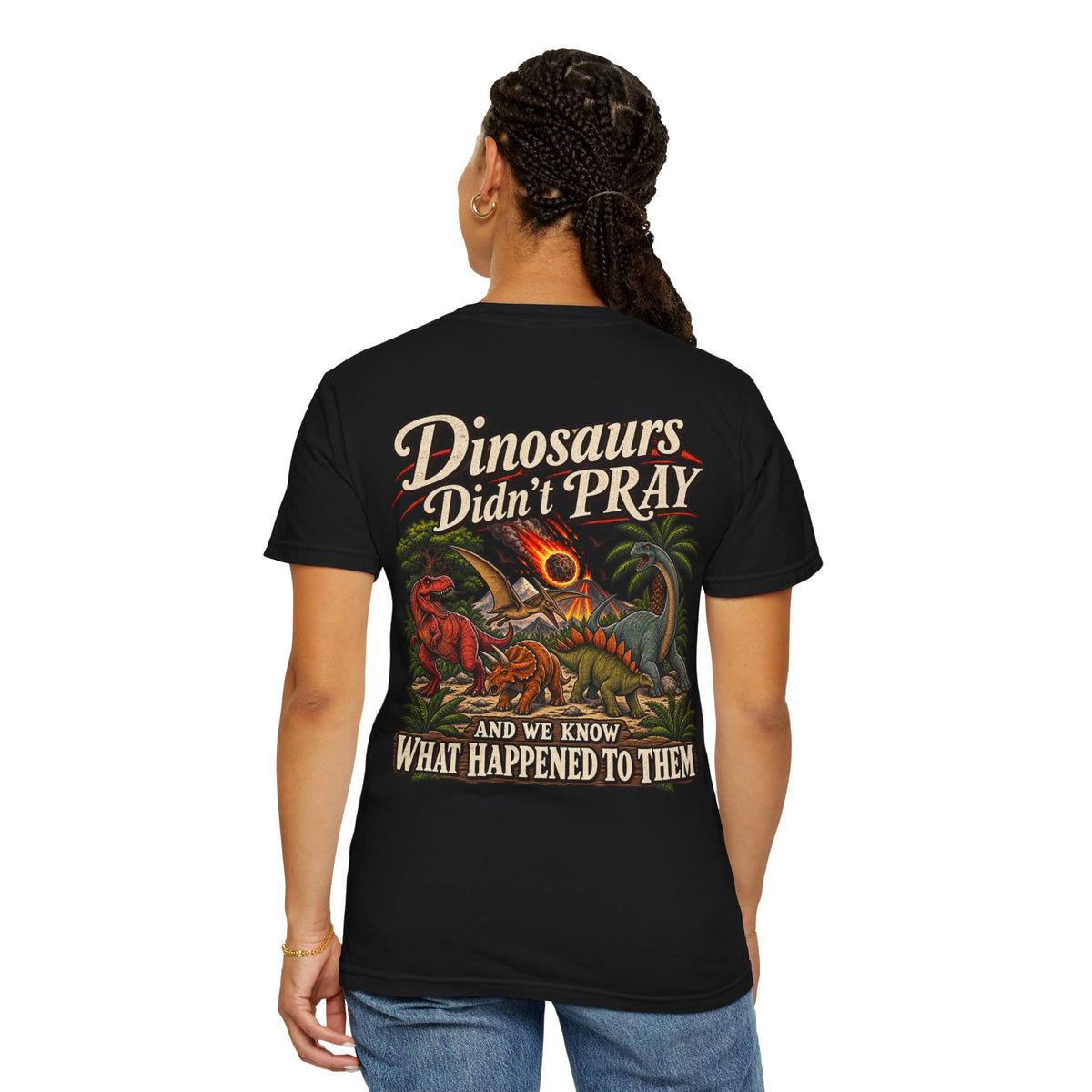 Dinosaur Graphic TShirt Dinosaurs Didn’t Pray Vintage Retro Tee