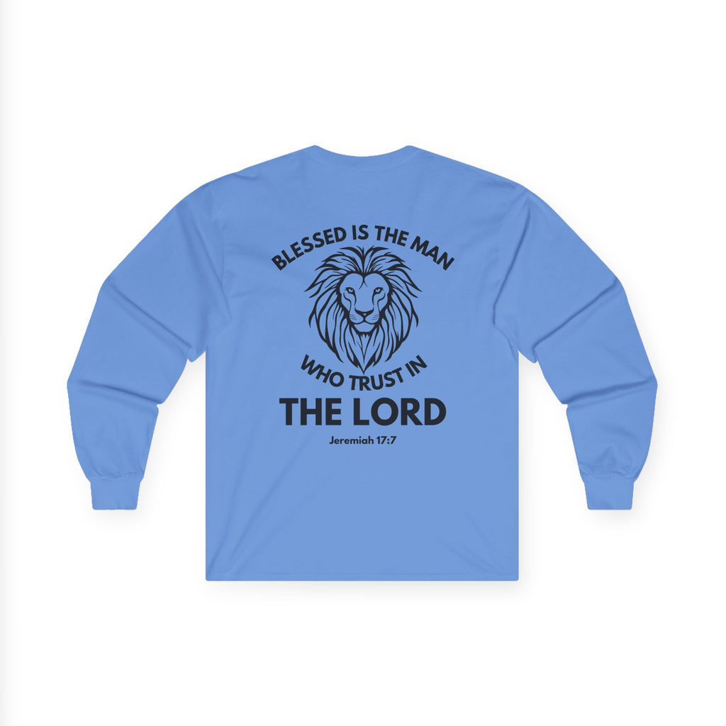 Blessed Is The Man Lion Long Sleeve Tee — "Blessed is the man who trust in The Lord" (Jeremiah 17:7)