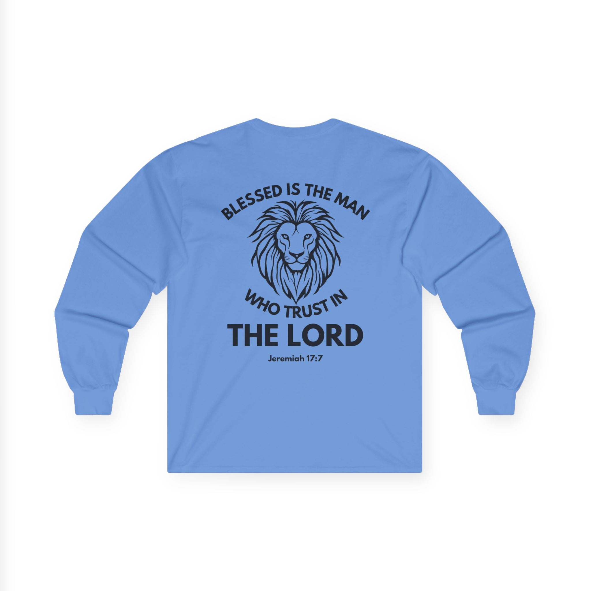 Blessed Is The Man Lion Long Sleeve Tee — "Blessed is the man who trust in The Lord" (Jeremiah 17:7)