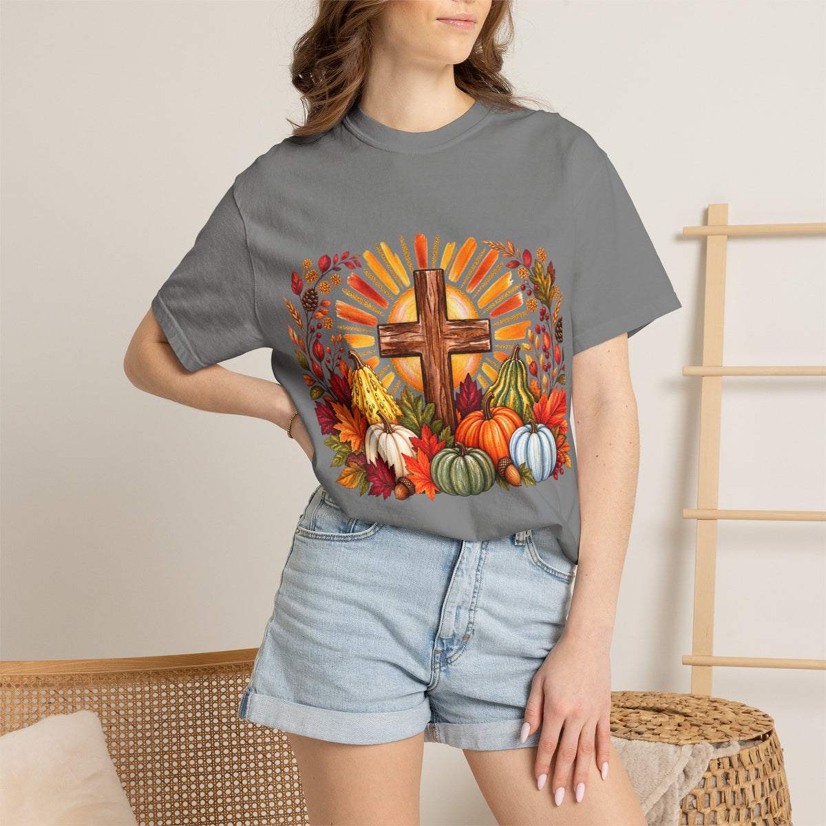 Autumn Harvest Cross TShirt Fall Pumpkin  and Faith Graphic