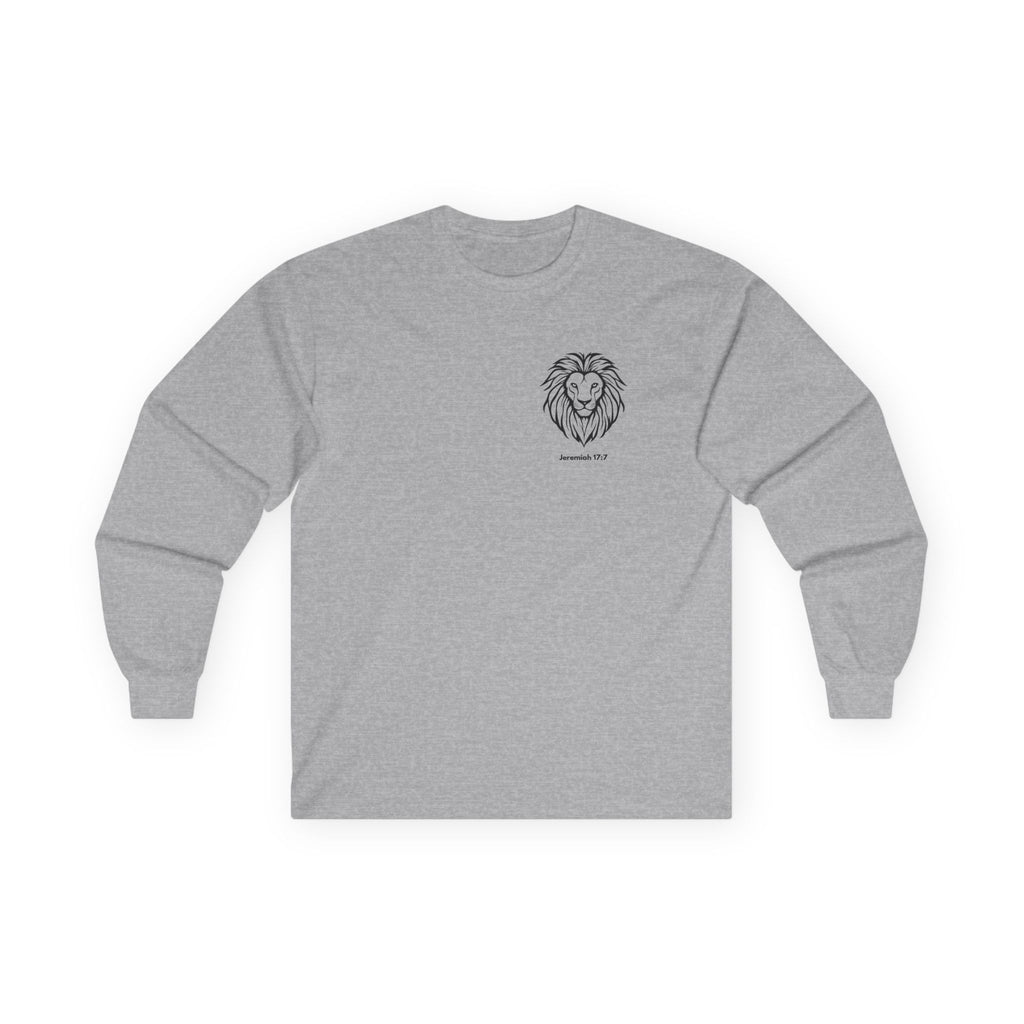 Blessed Is The Man Lion Long Sleeve Tee — "Blessed is the man who trust in The Lord" (Jeremiah 17:7)