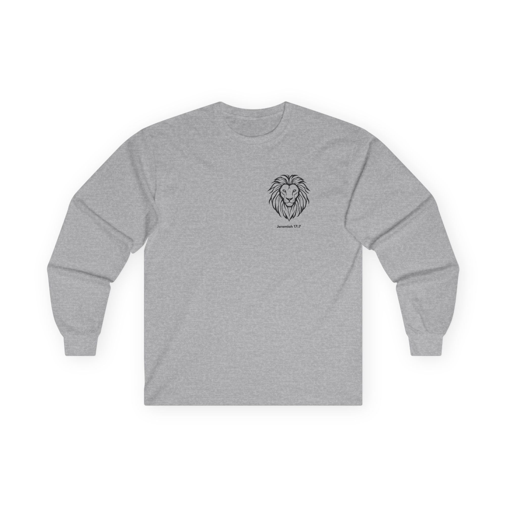 Blessed Is The Man Lion Long Sleeve Tee — "Blessed is the man who trust in The Lord" (Jeremiah 17:7)