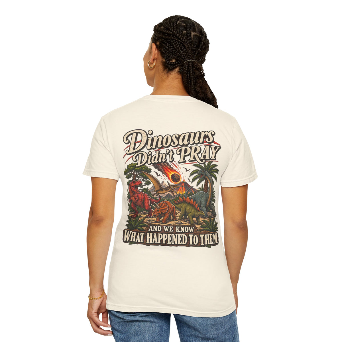 Dinosaur Graphic TShirt Dinosaurs Didn’t Pray Vintage Retro Tee