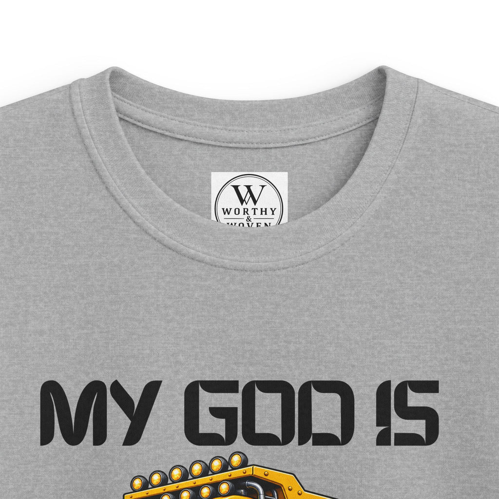 Kids Tee – "My God Is So Big" Yellow Dump Truck Graphic