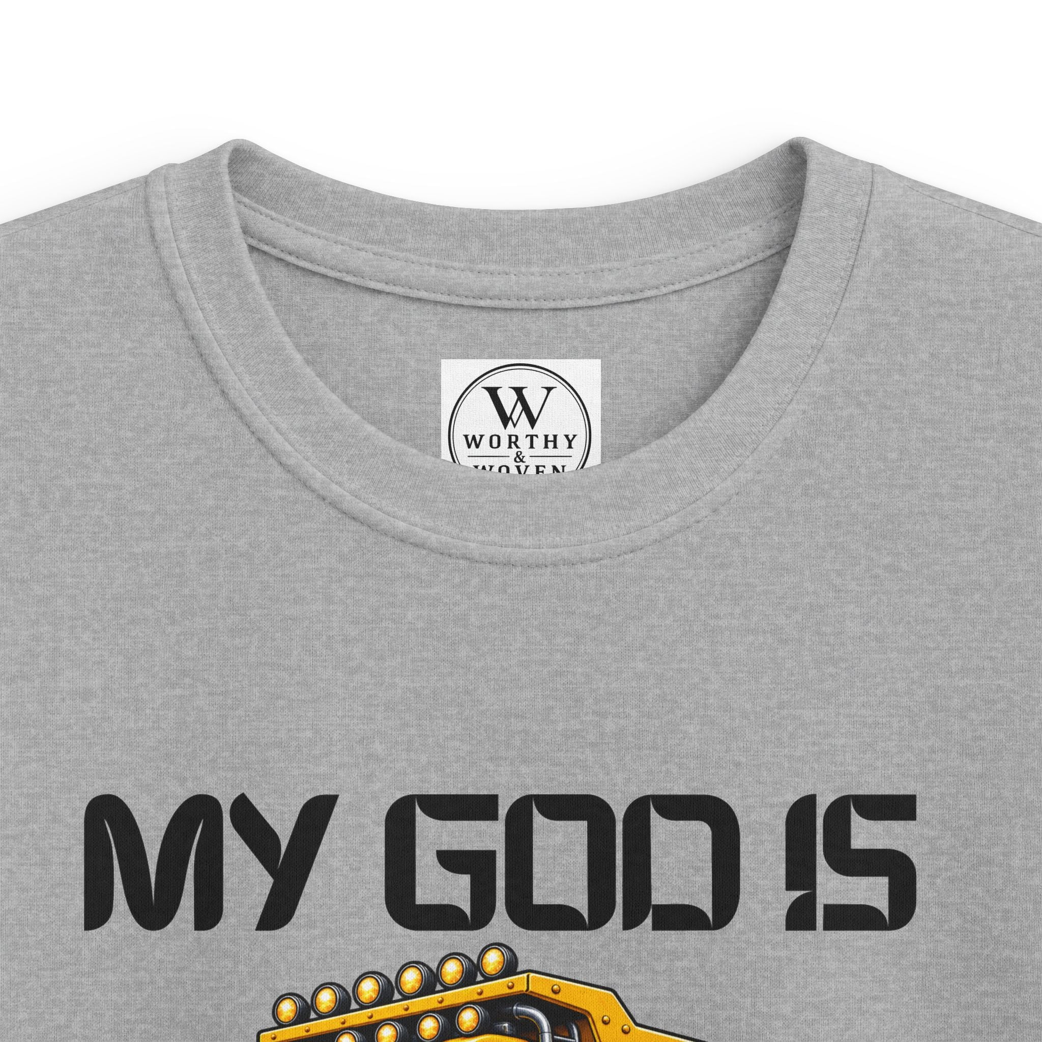 Kids Tee – "My God Is So Big" Yellow Dump Truck Graphic