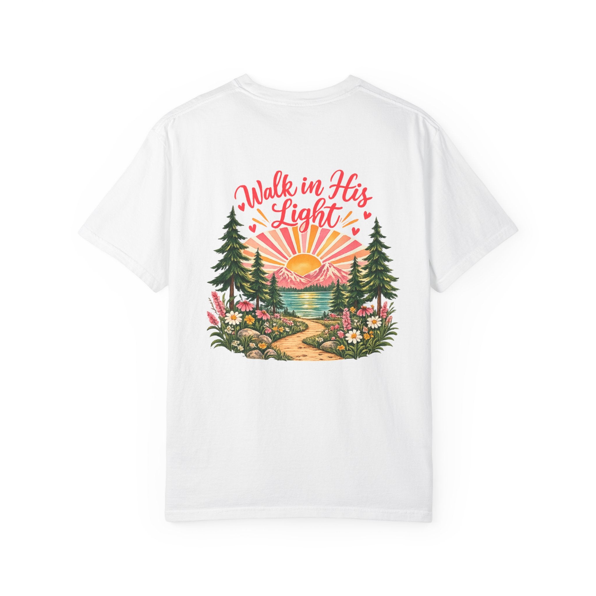 Walk in His Light T‑Shirt — Christian Sunrise Nature Tee