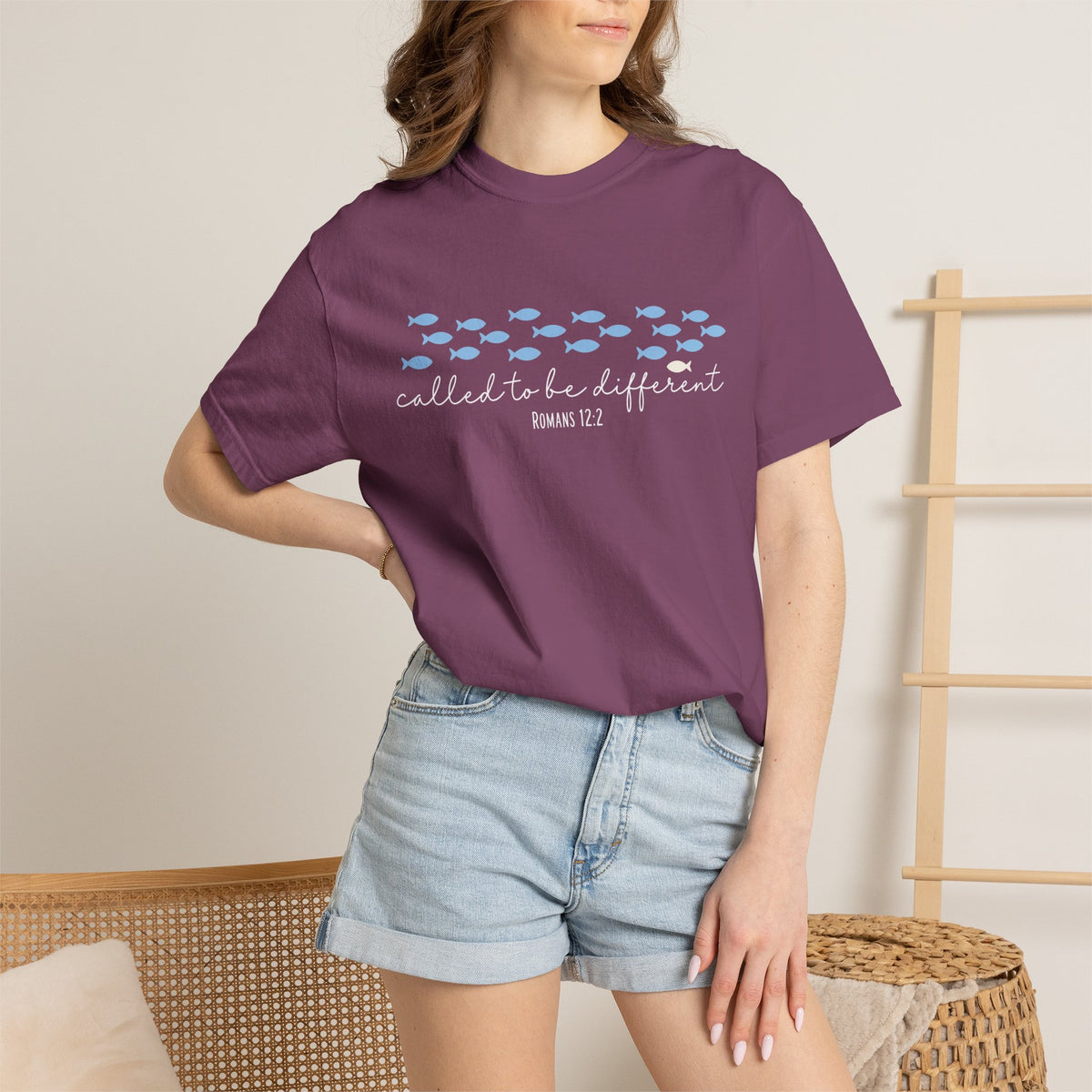 Called to Be Different Fish Graphic T-Shirt — Romans 12:2 Christian Faith Tee