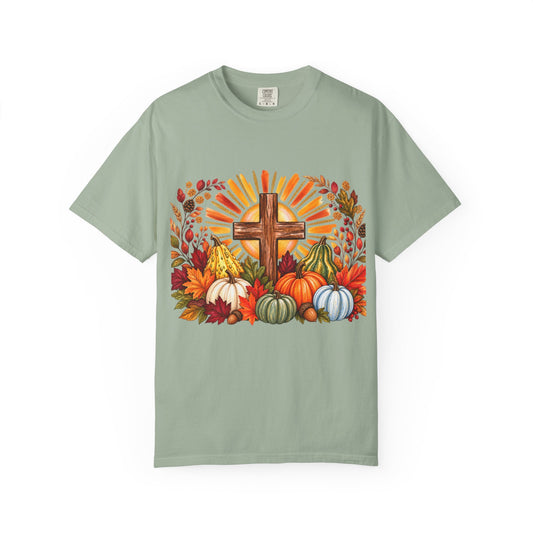 Autumn Harvest Cross TShirt Fall Pumpkin  and Faith Graphic
