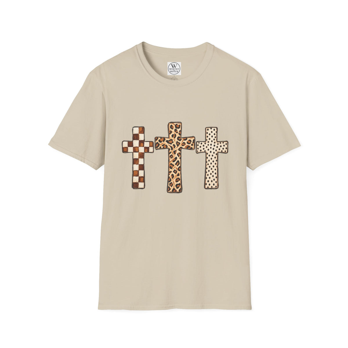 Leopard Checker Crosses Graphic T Shirt  Christian Faith Tee