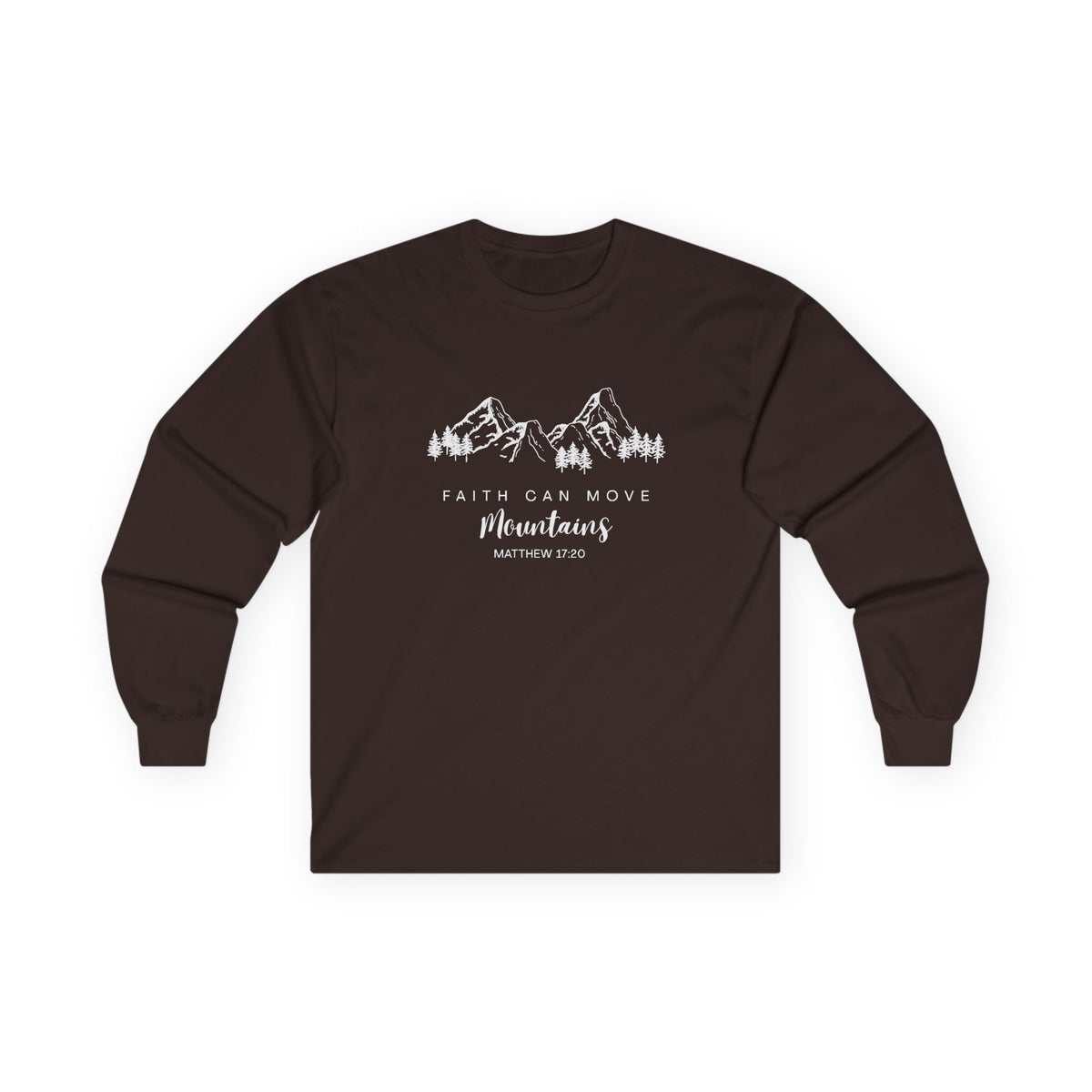 Long Sleeve Tee — "Faith Can Move Mountains" Mountain Graphic
