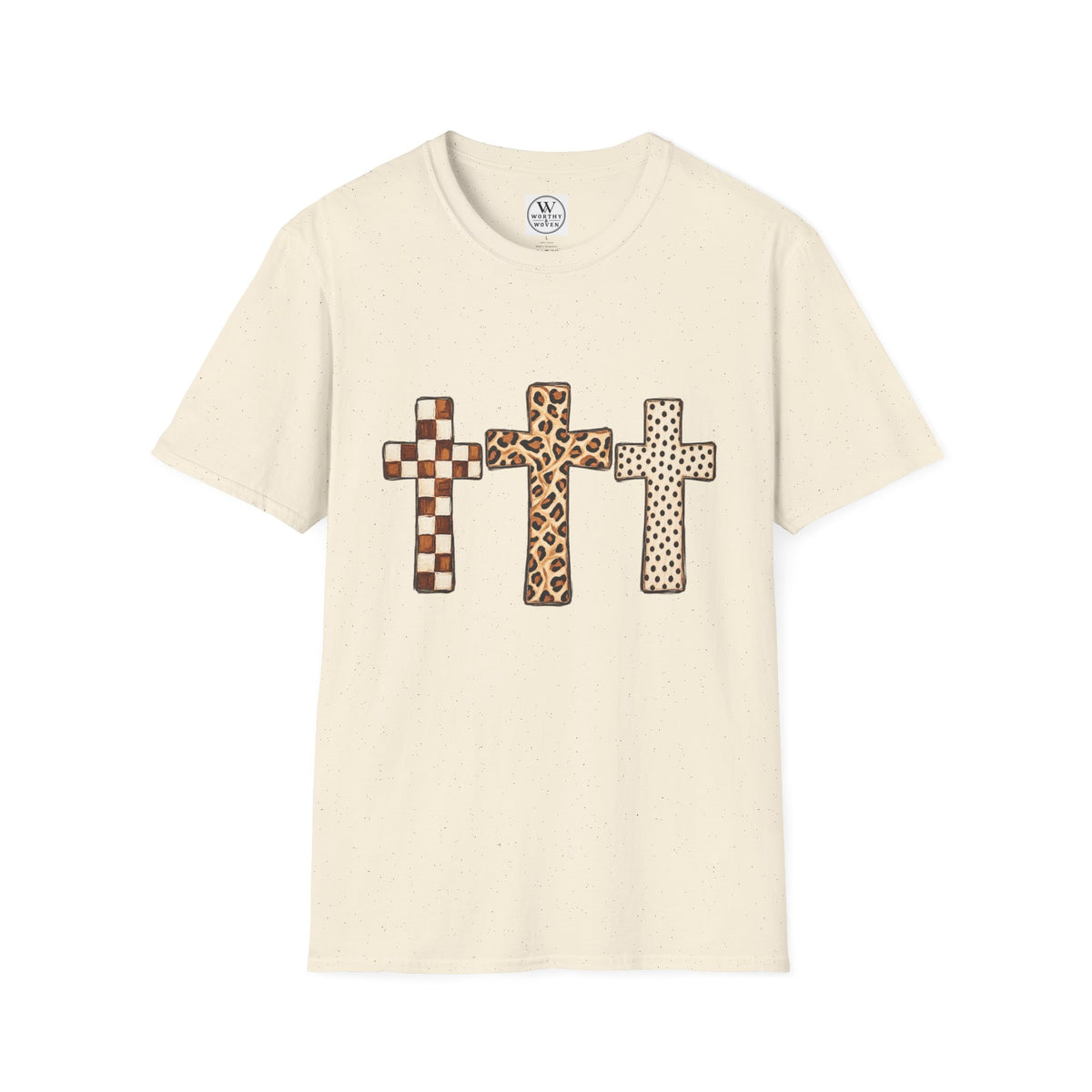 Leopard Checker Crosses Graphic T Shirt  Christian Faith Tee