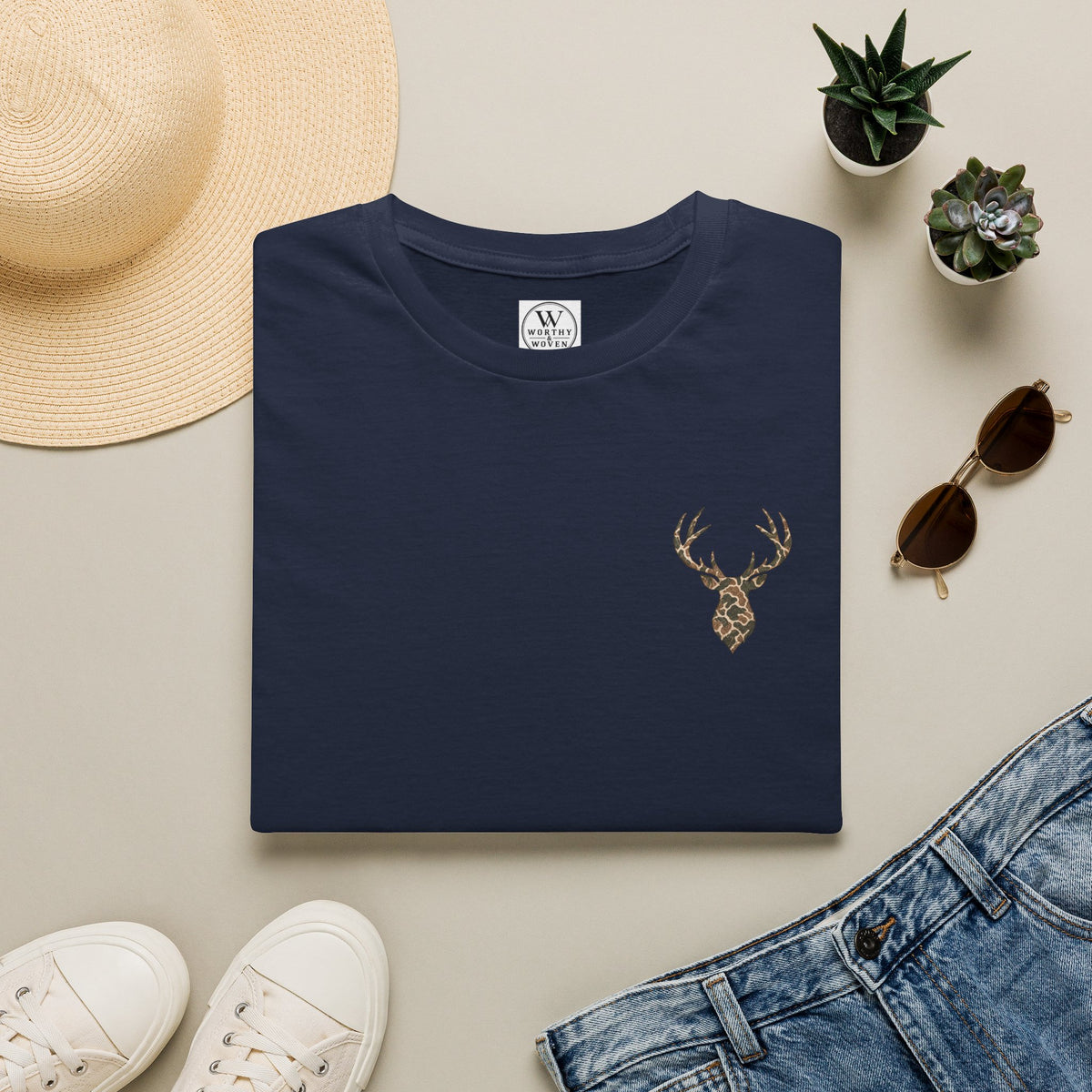 Deer Skull Antler TShirt  Rustic Buck Graphic Tee for Outdoorsmen