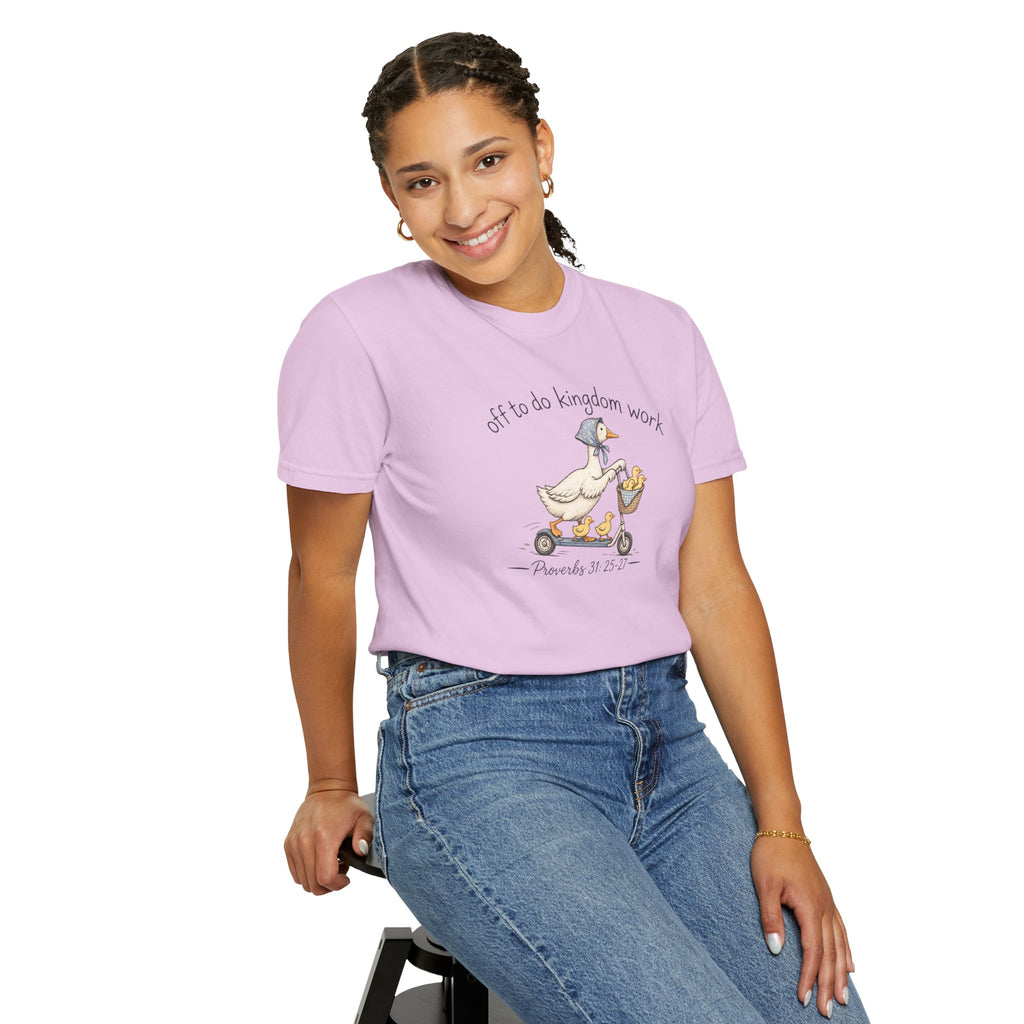 Duck Scooter T-Shirt — "Gf to do kingdom work" Cute Vintage Animal Tee