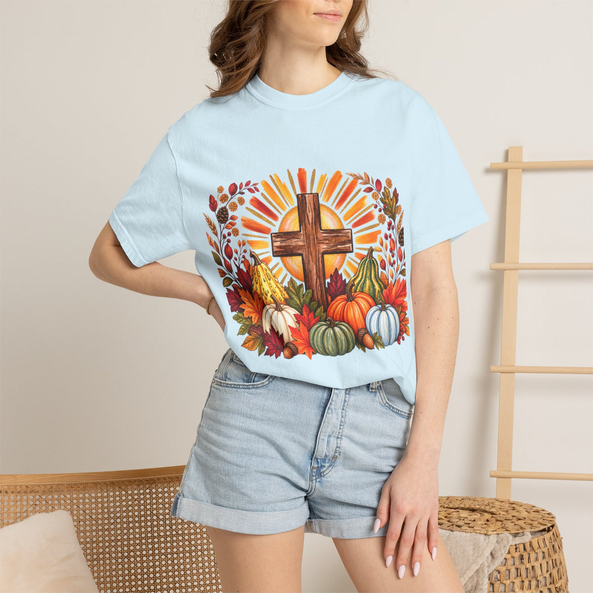 Autumn Harvest Cross TShirt Fall Pumpkin  and Faith Graphic