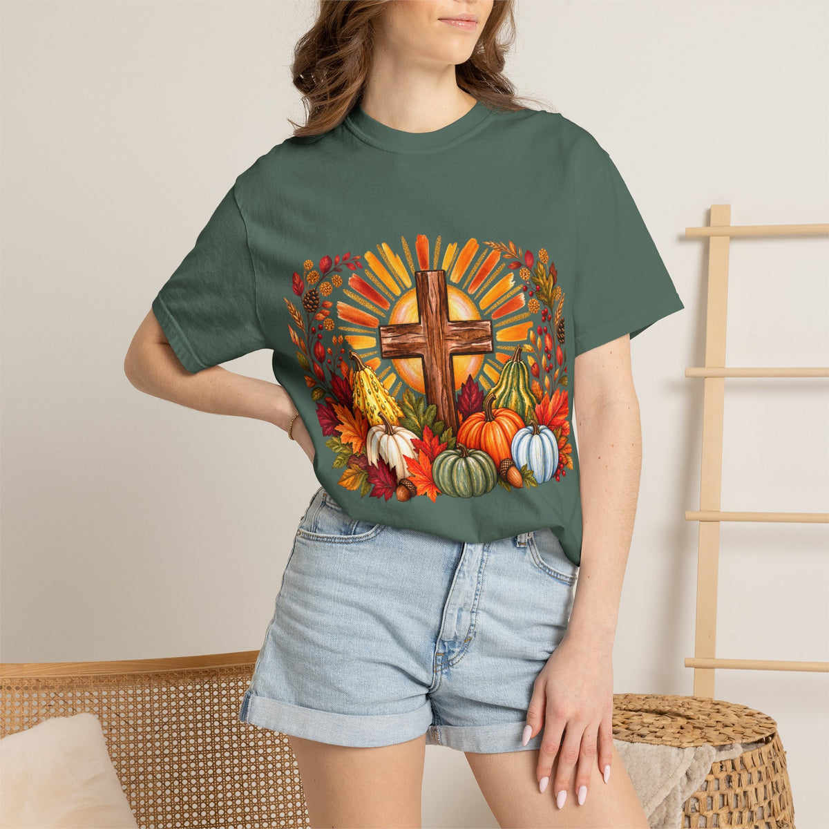 Autumn Harvest Cross TShirt Fall Pumpkin  and Faith Graphic
