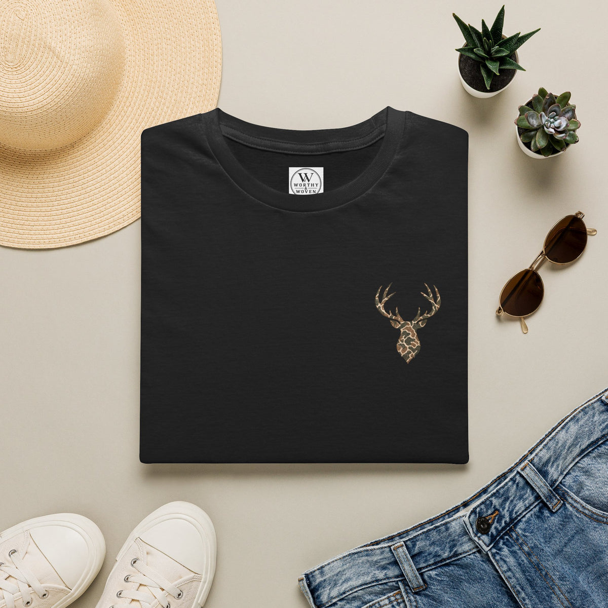 Deer Skull Antler TShirt  Rustic Buck Graphic Tee for Outdoorsmen