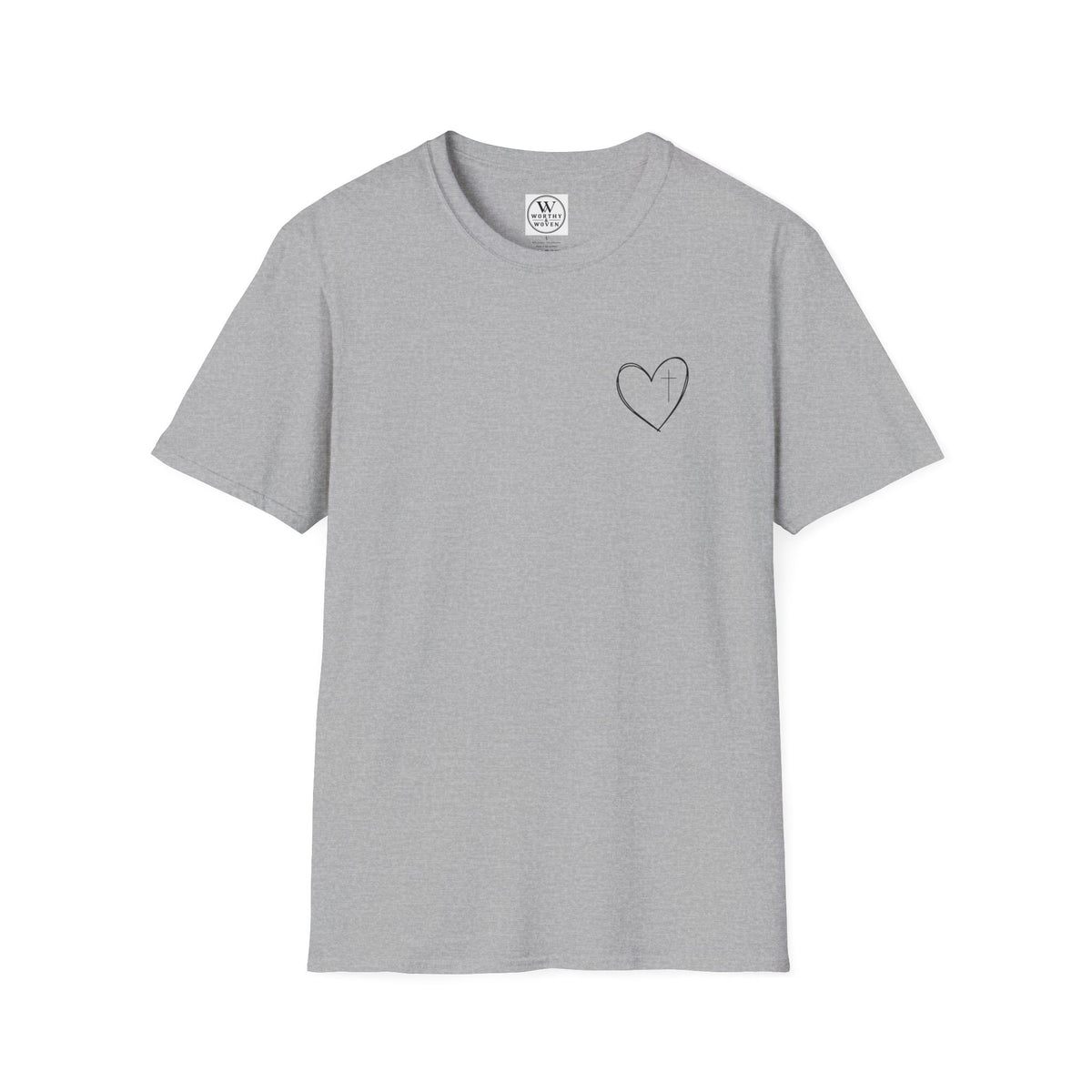 Minimal Cross Heart T‑Shirt — Simple Christian Heart Chest Tee