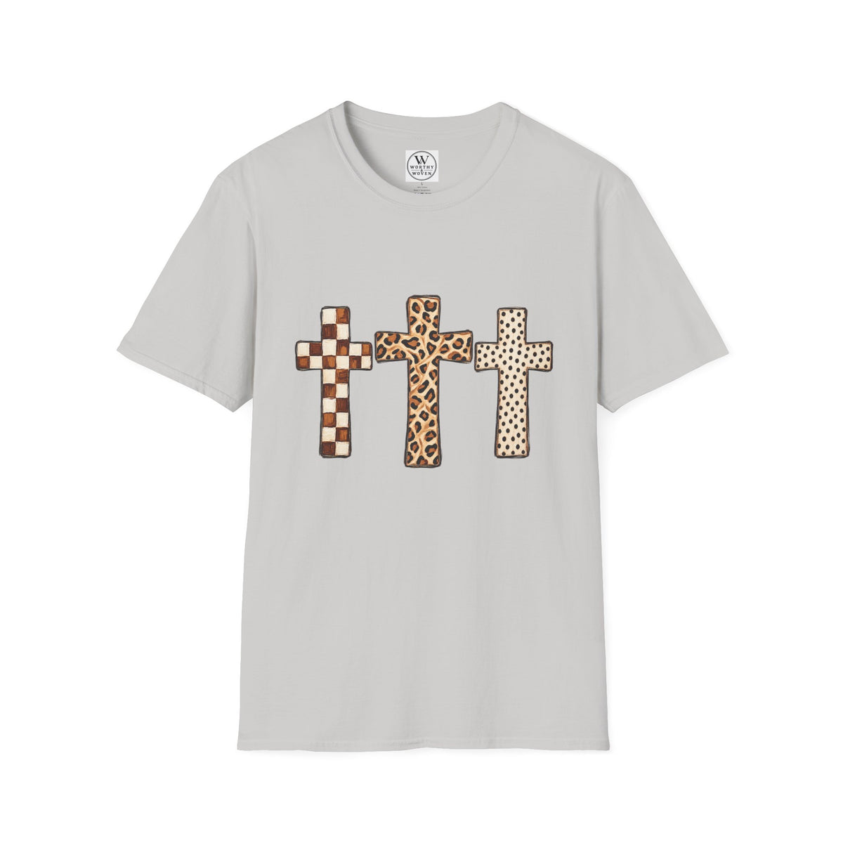Leopard Checker Crosses Graphic T Shirt  Christian Faith Tee