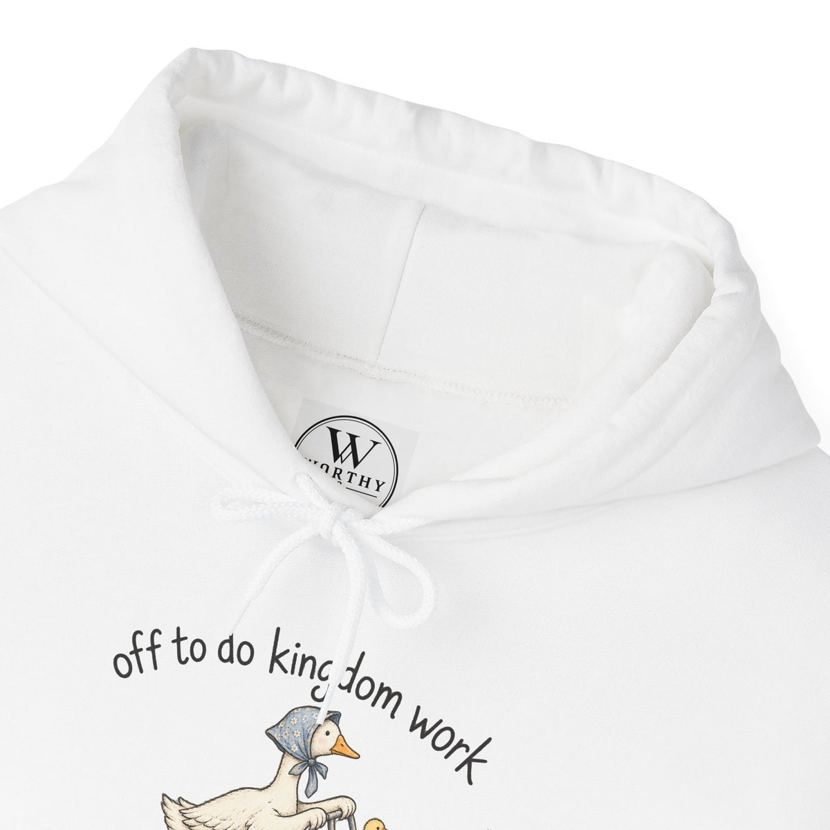 Hoodie — "Off to Do Kingdom Work" Goose Cartoon Christian Hoodie (Proverbs 31:25-27)