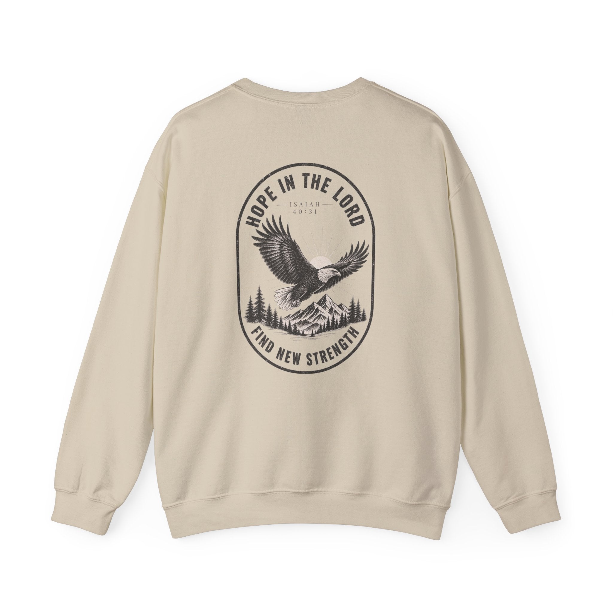 Christian Eagle Crewneck Sweatshirt — "Hope in the Lord, Find New Strength" Back Graphic