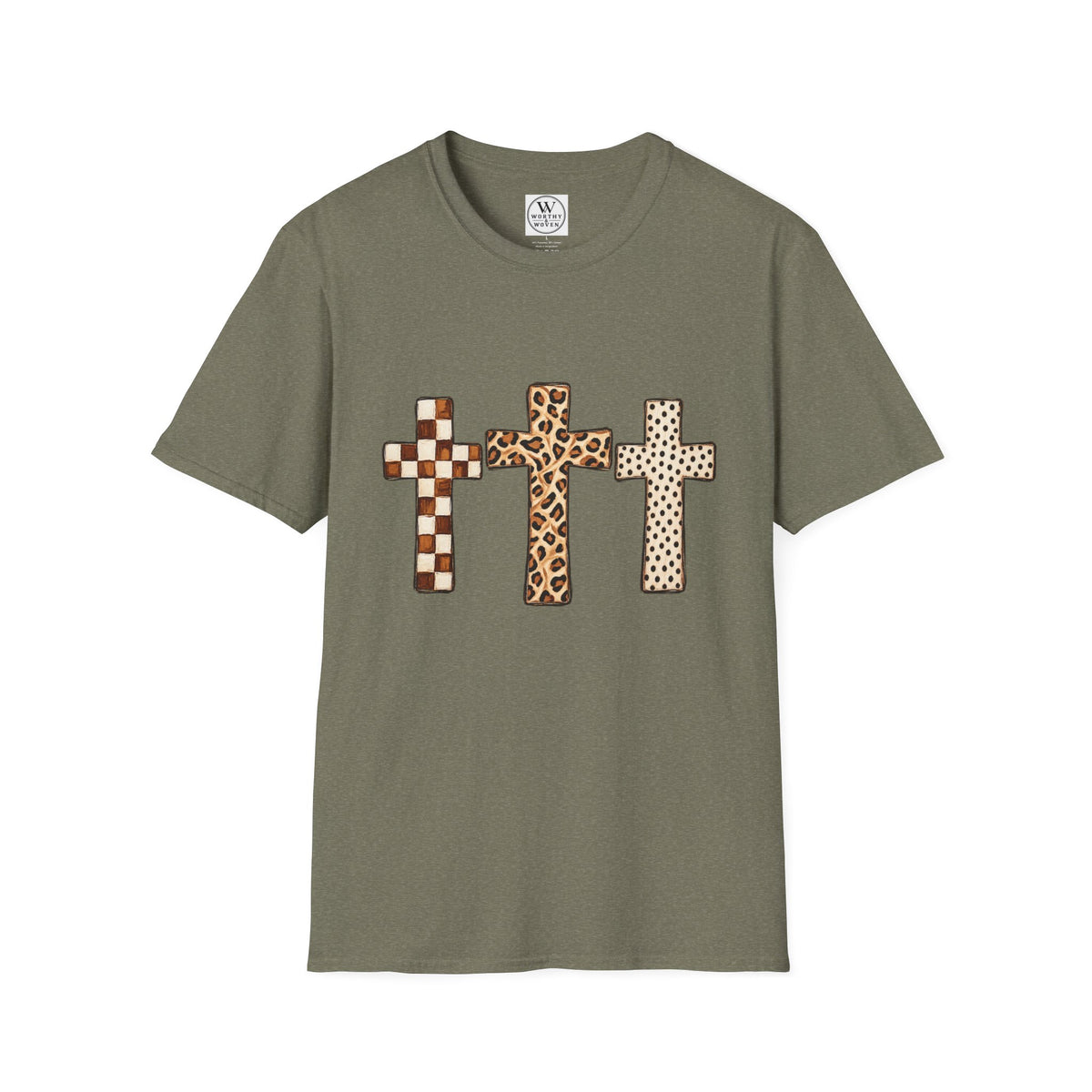 Leopard Checker Crosses Graphic T Shirt  Christian Faith Tee