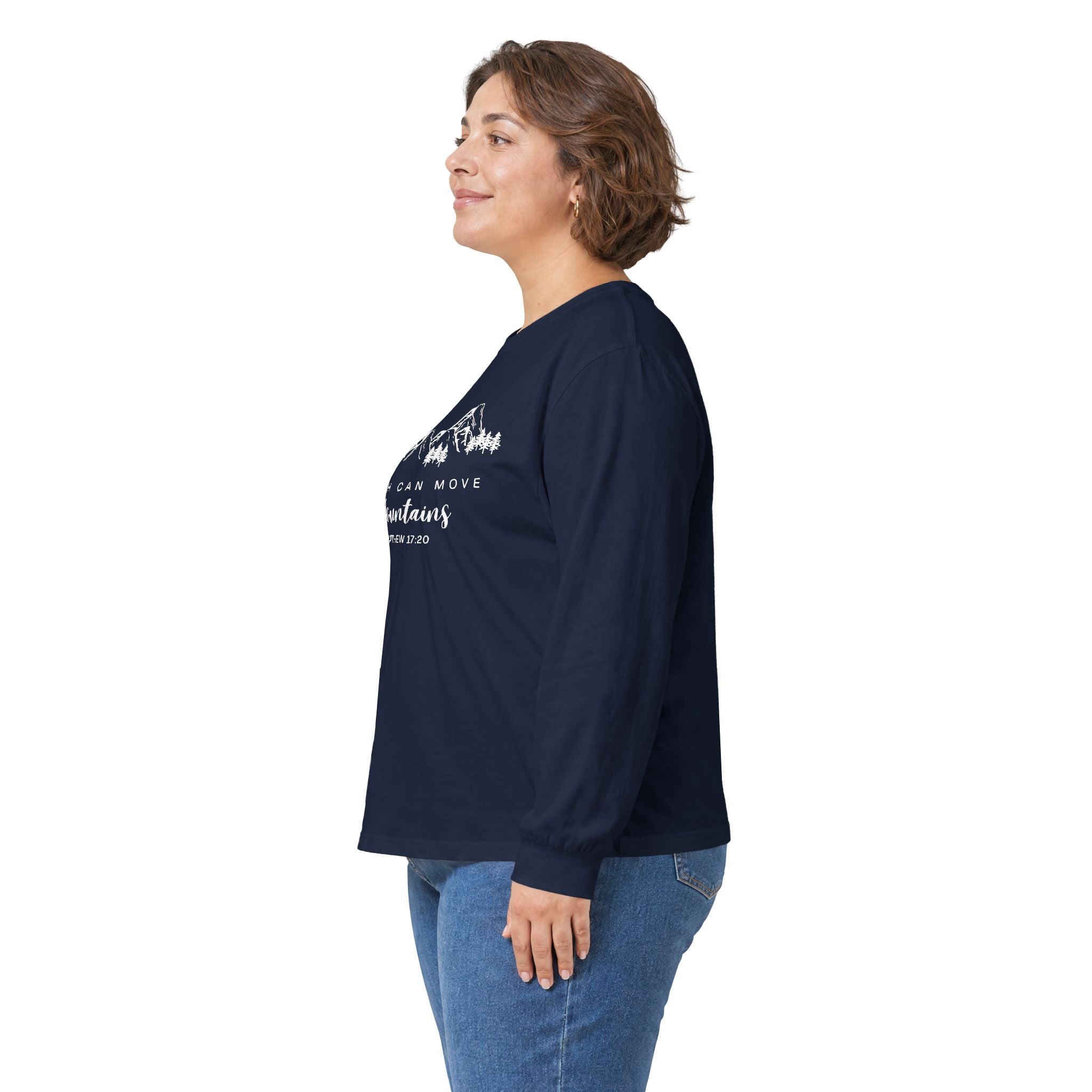 Long Sleeve Tee — "Faith Can Move Mountains" Mountain Graphic