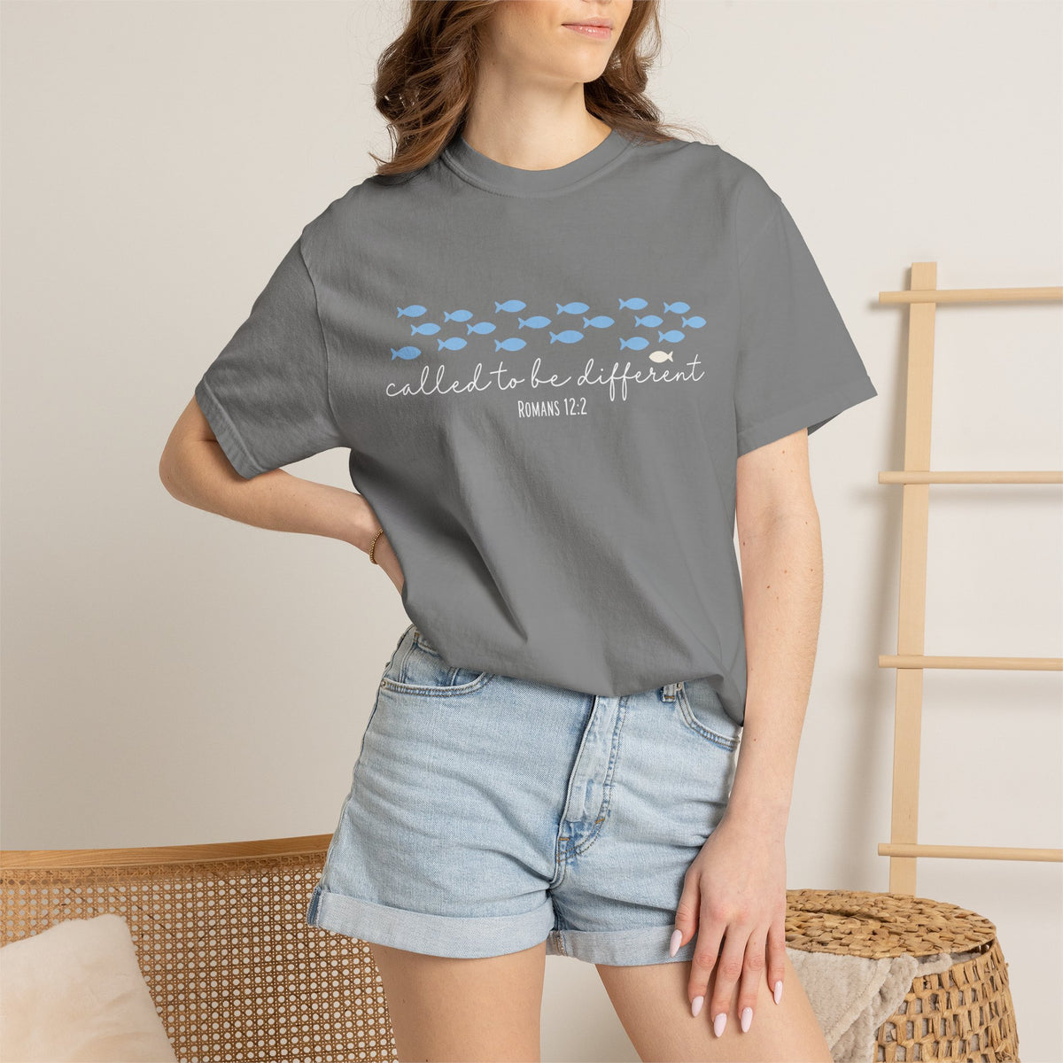 Called to Be Different Fish Graphic T-Shirt — Romans 12:2 Christian Faith Tee