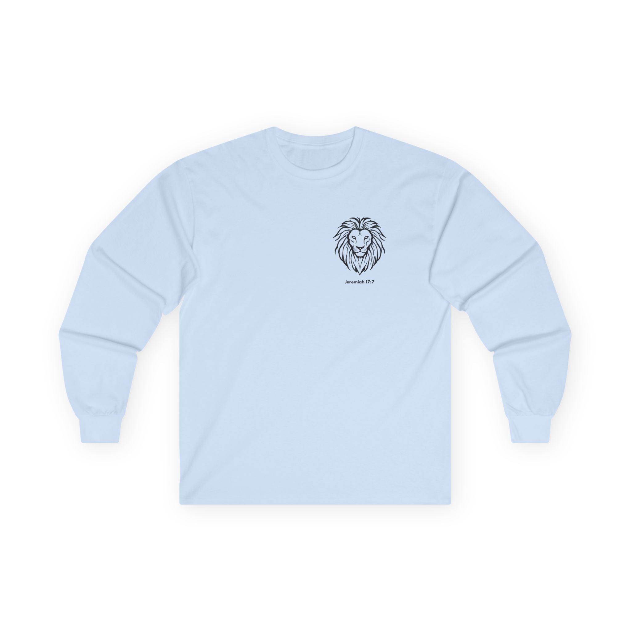 Blessed Is The Man Lion Long Sleeve Tee — "Blessed is the man who trust in The Lord" (Jeremiah 17:7)