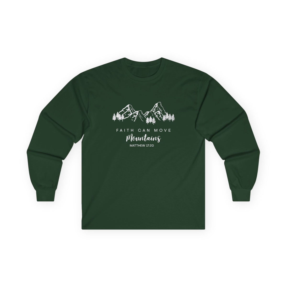 Long Sleeve Tee — "Faith Can Move Mountains" Mountain Graphic