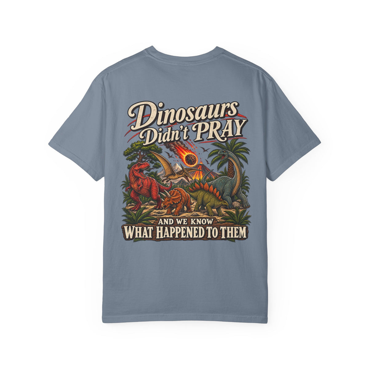 Dinosaur Graphic TShirt Dinosaurs Didn’t Pray Vintage Retro Tee