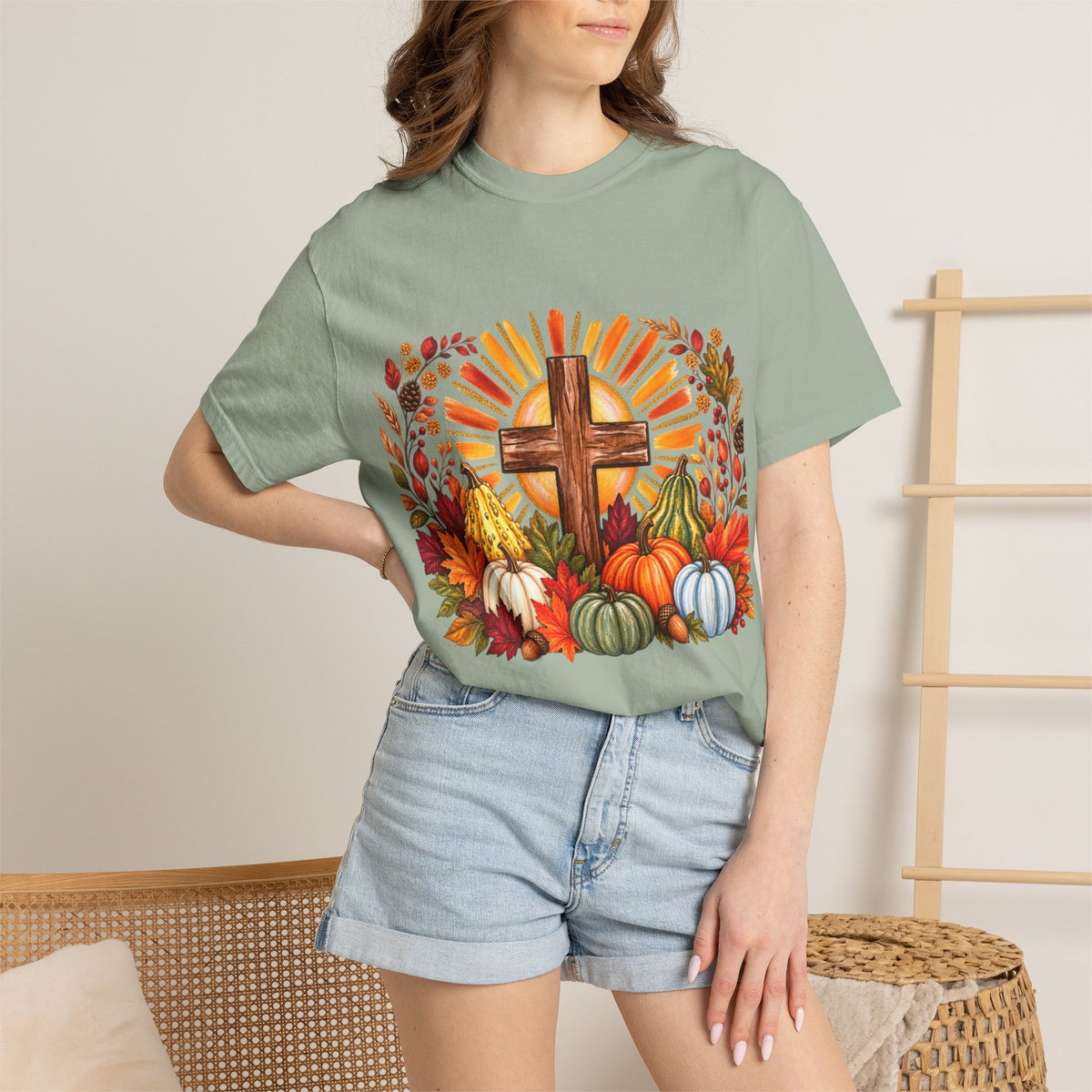 Autumn Harvest Cross TShirt Fall Pumpkin  and Faith Graphic