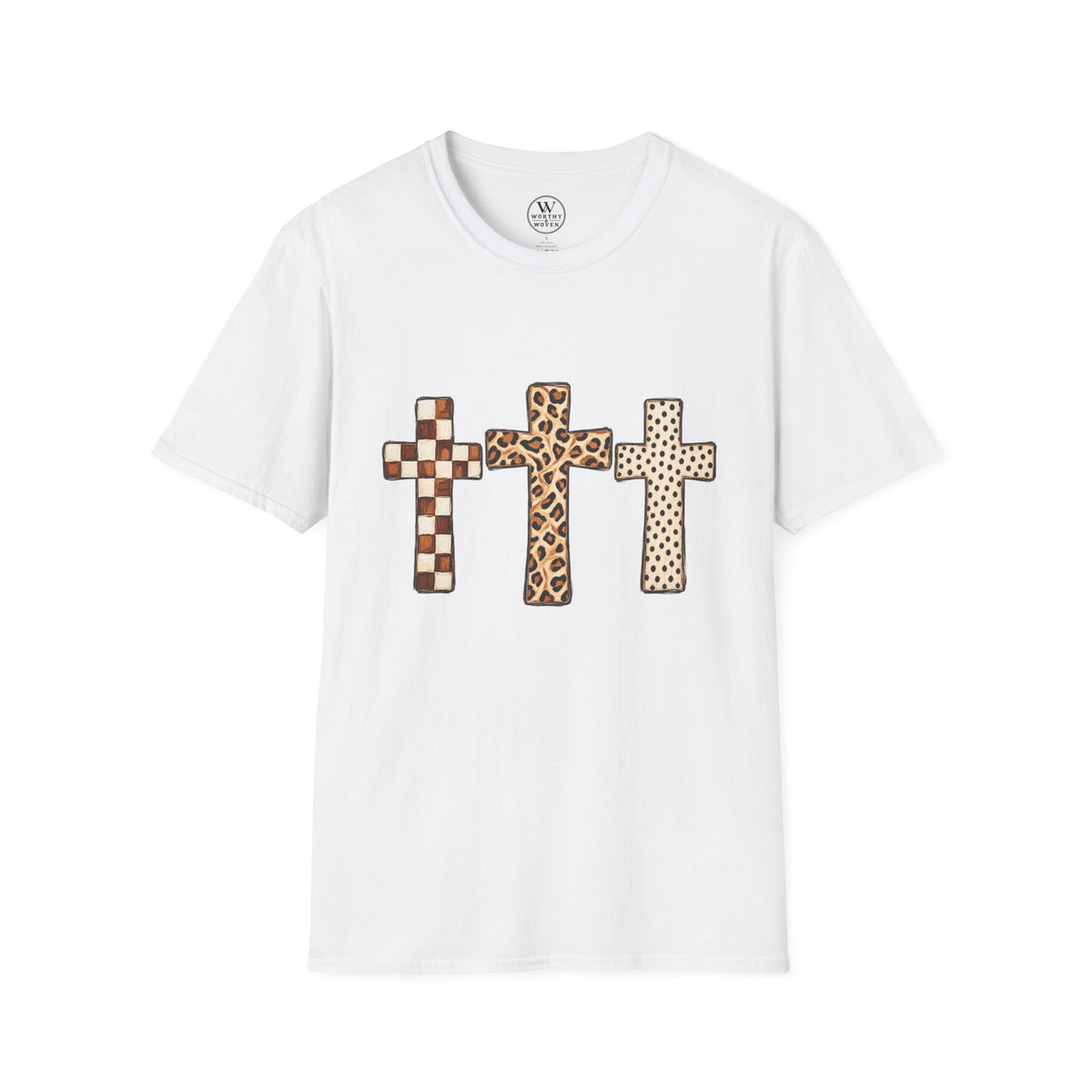 Leopard Checker Crosses Graphic T Shirt  Christian Faith Tee