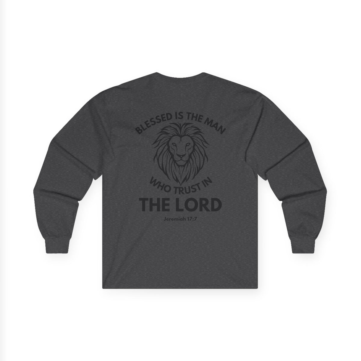 Blessed Is The Man Lion Long Sleeve Tee — "Blessed is the man who trust in The Lord" (Jeremiah 17:7)