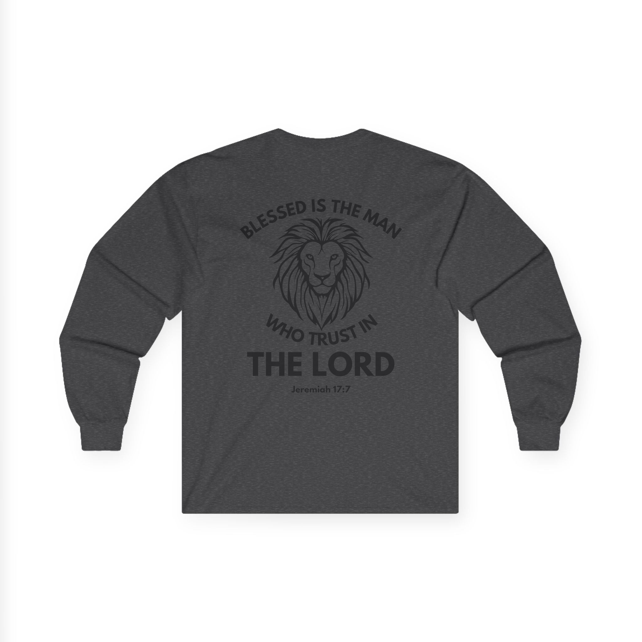 Blessed Is The Man Lion Long Sleeve Tee — "Blessed is the man who trust in The Lord" (Jeremiah 17:7)