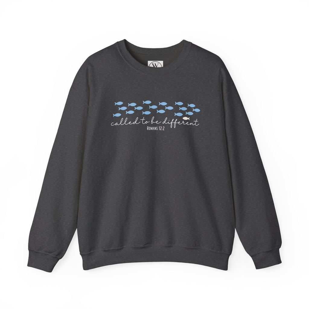 Crewneck Sweatshirt - 'Called to be Different' Blue Fish Design | Christian Faith Sweatshirt, Inspirational Gift