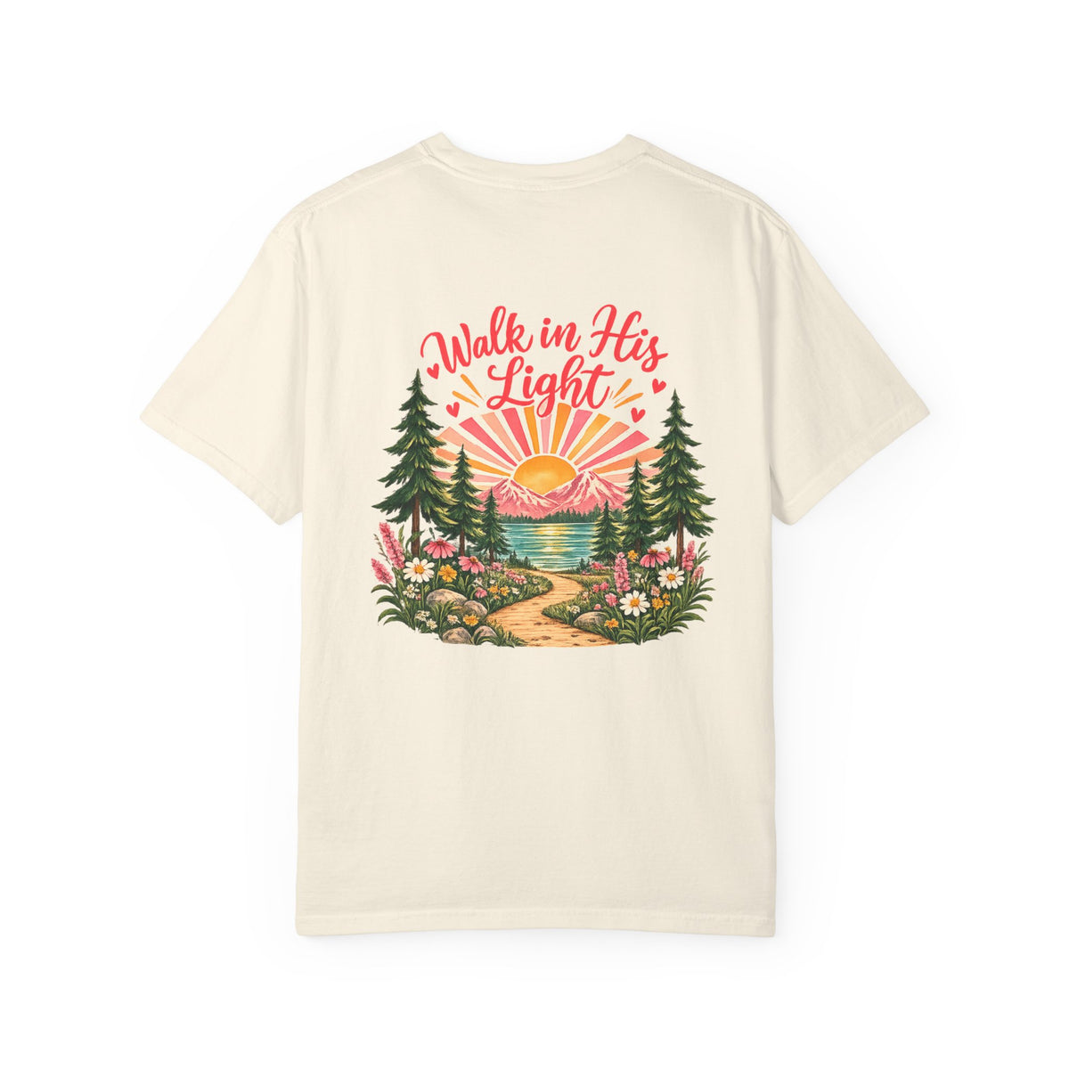 Walk in His Light T‑Shirt — Christian Sunrise Nature Tee