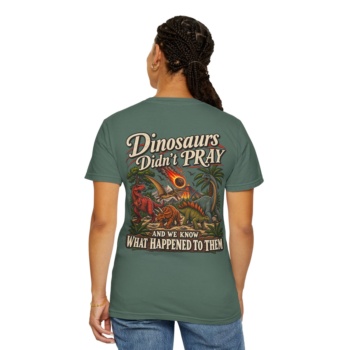 Dinosaur Graphic TShirt Dinosaurs Didn’t Pray Vintage Retro Tee